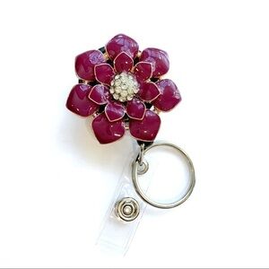 FLORAL Magenta Purple ID Badge Reel with Key Ring